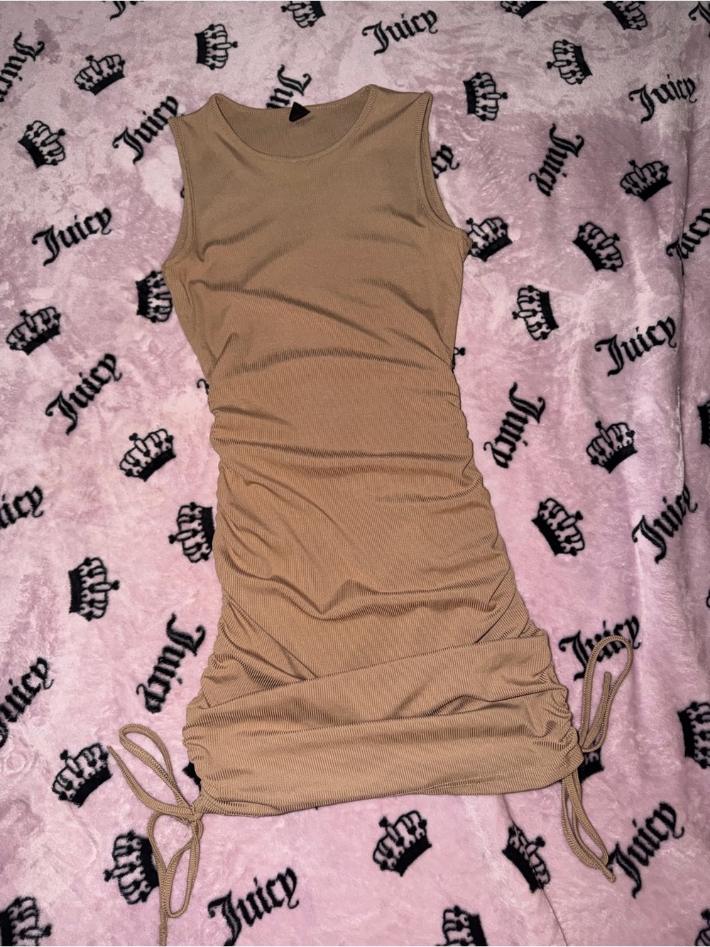Sleeveless Ruched Tank Dress — Camel